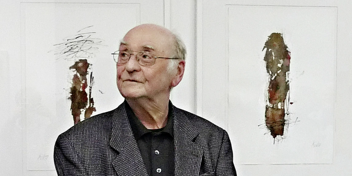 Josef Müller at the exhibition vernissage on the occasion of his 80th birthday at Goldstraße 15